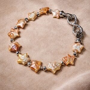 Star-Shaped Freshwater Pearl Bracelet with Silver Clasp